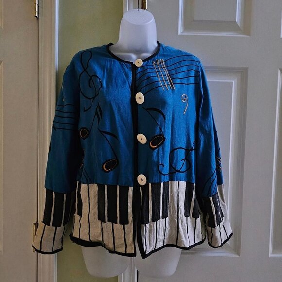 Vintage 80s Allure Piano Music Note Themed Jacket Top Small - Picture 14 of 14